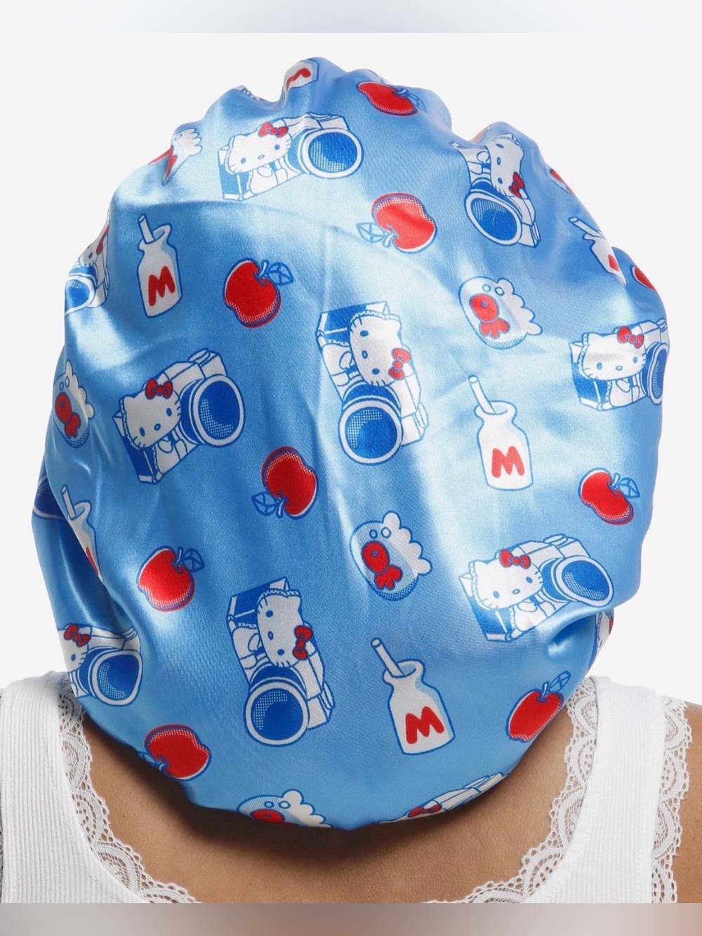 Hello Kitty and Friends “Apples” Reversible Satin Character Sleep Bonnet- New